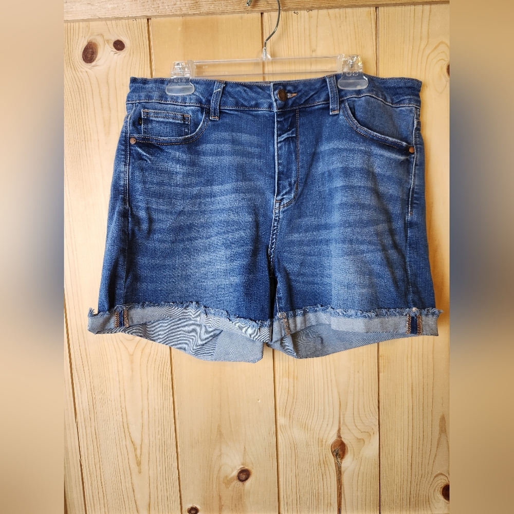 Judy Blue Mid-Rise Denim Distressed Cuffed Raw Hem Jean Shorts